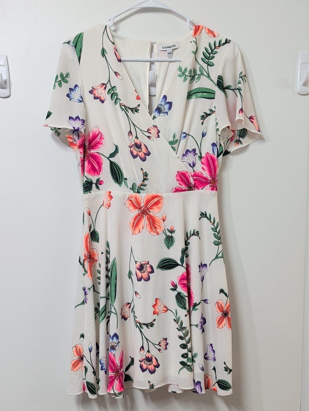 Express Ivory Floral Flutter Sleeve Mini Dress